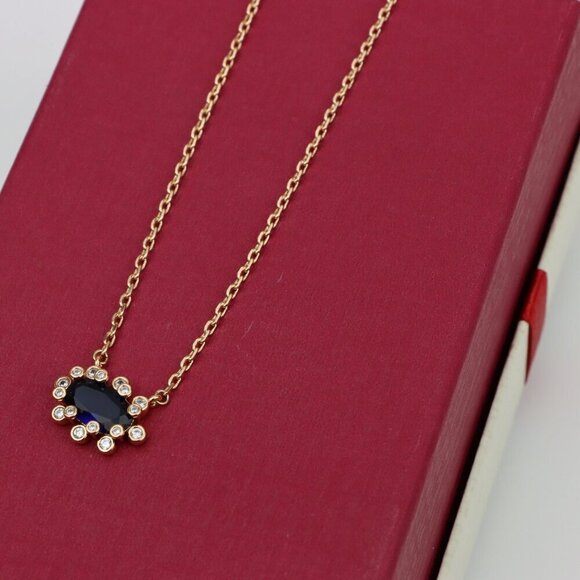 Rose Gold Necklace with Blue Stone Center & Adjustable Chain, XPNL0401 - Picture 5 of 12